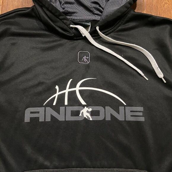 AND1 Streetball Vintage Y2K Athletic Pullover Black Gray Hoodie Men's Size Large - Picture 2 of 9